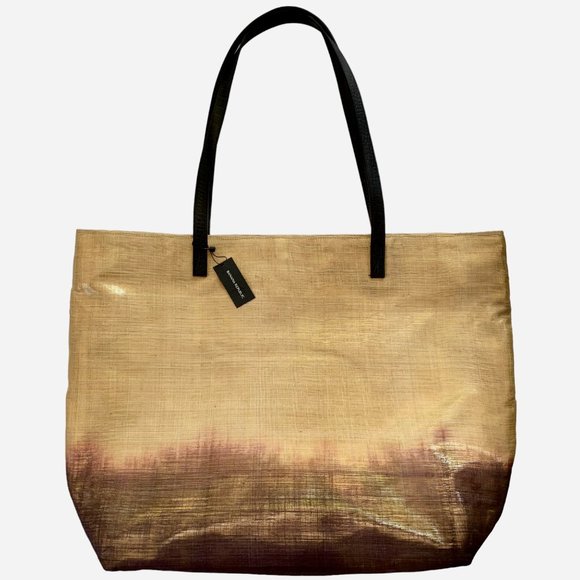 Banana Republic Metallic Gold Ombré Bamboo w/Leather Handles Maxi Tote Handbag - Picture 2 of 11